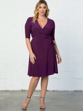 Kiyonna Plum Passion Essentials Midi Wrap Dress Plus Size 2X (18-20). NWT